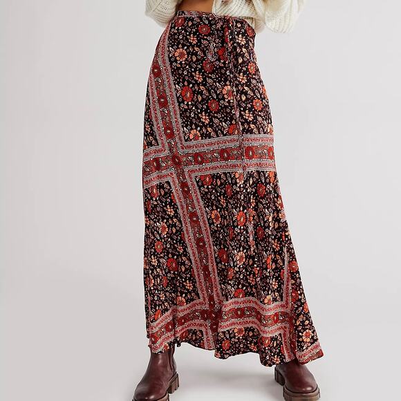 Free People Maxi Skirt Boho Floral Printed High Rise Thats A Wrap Skirt Women M - Picture 1 of 5